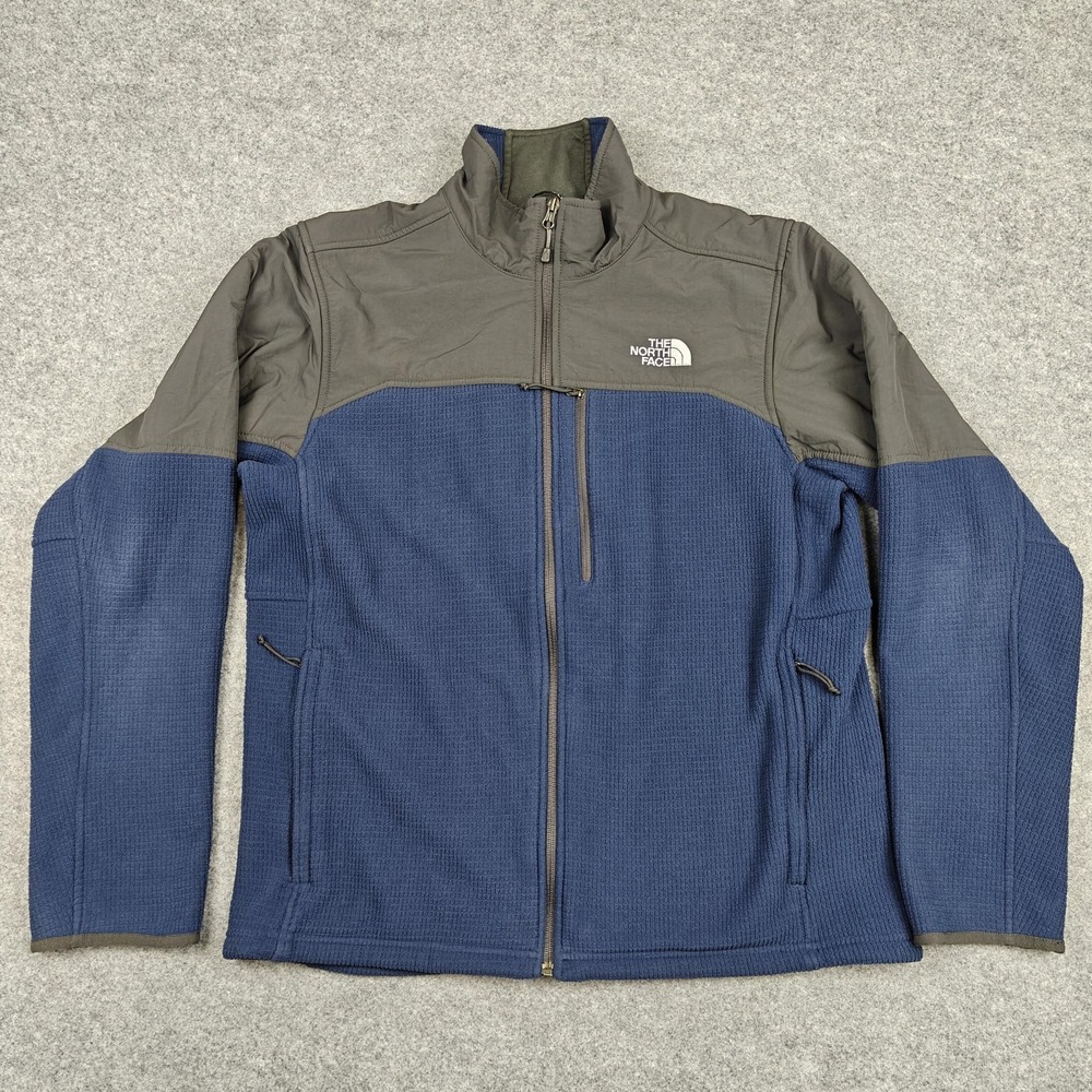 The North Face Jacket Mens Large‎ Blue Gray Fleece Full Zip Colorblock Hiking